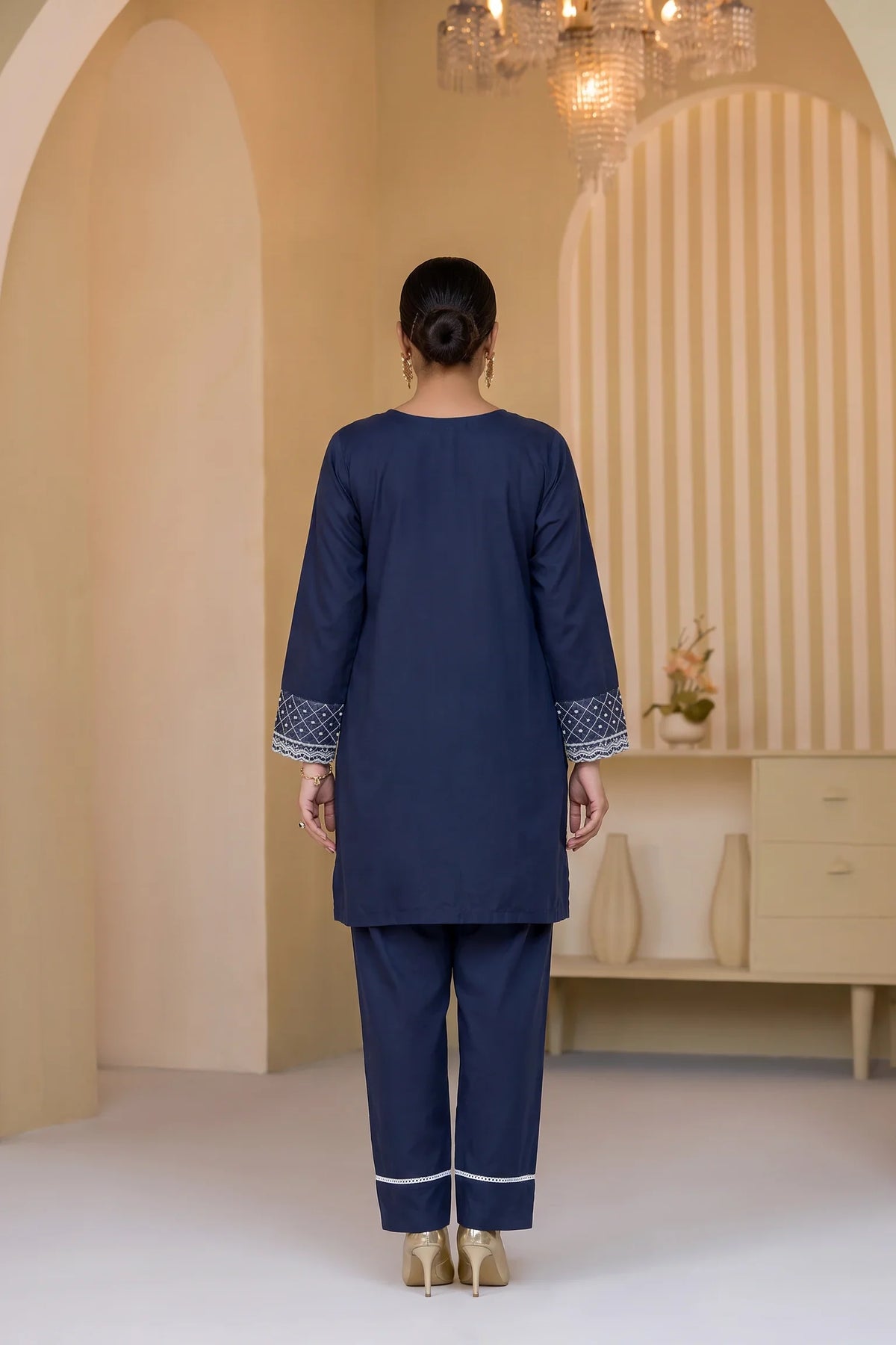 Mulaqaat By Amna Khadija Embroidered Cotton Stitched 2 Piece Co-Ord Set - AKMEC-14 - AM26MULQD3 - Navy Blue - Summer Collection