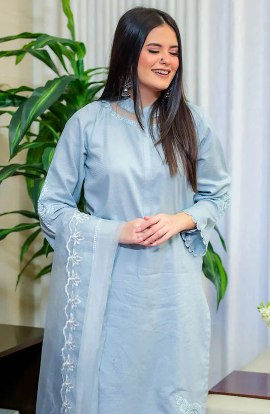 TNG Embroidered Self Jacquard Stitched 3 Piece Suit - AR-001800 Anoosha - TNG25EC - Blue - Festive Collection