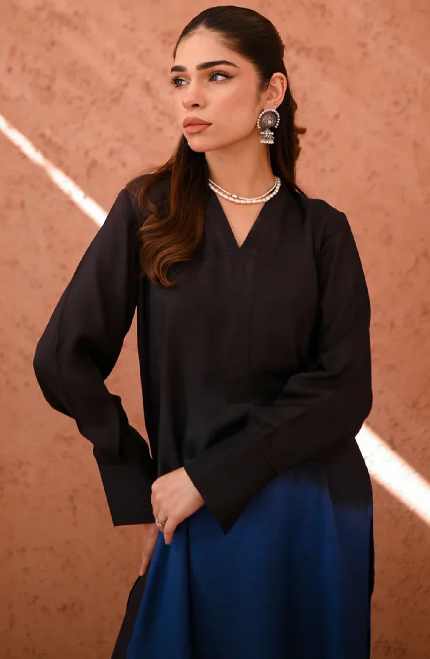 Zauk Casual Rawsilk Stitched 2 Piece Suit - Noor - ZK25EE - Black - Festive Collection