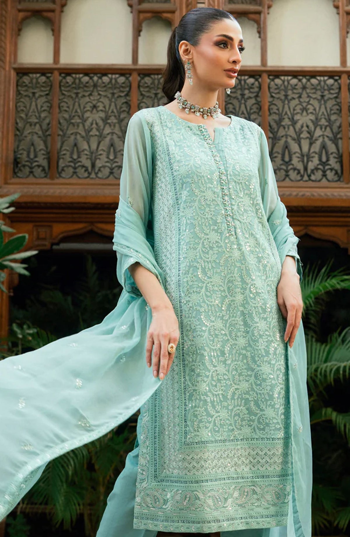 Morbagh by Shamooz Embroidered Chiffon Stitched 3 Piece Suit - Sem-0838 - SMZ25MFC - Green - Festive Collection