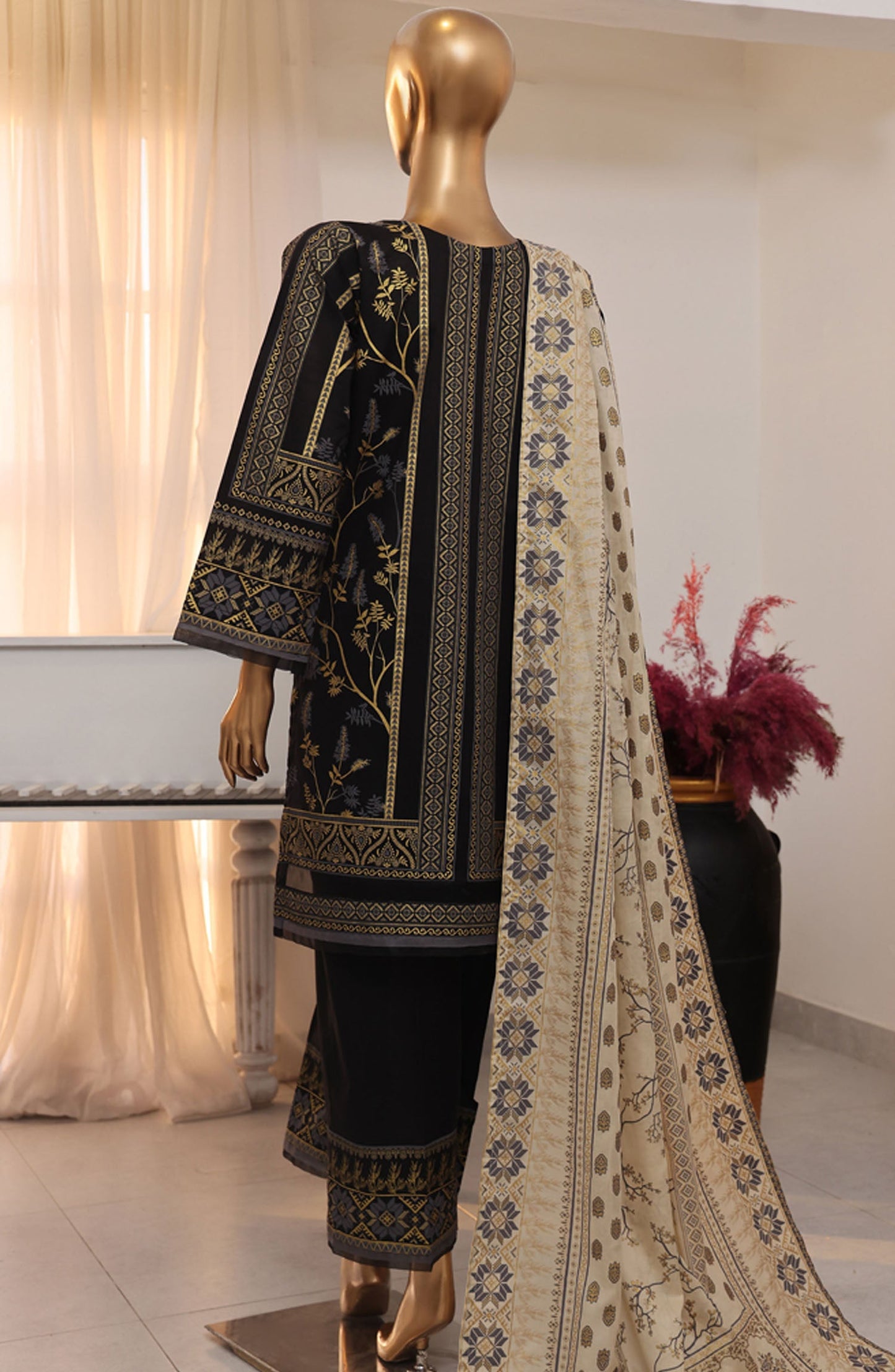HZ Textile Printed Lawn Unstitched 3 Piece Suit - SSP-3P-024 Black - HZ26SLB - Eid Collection