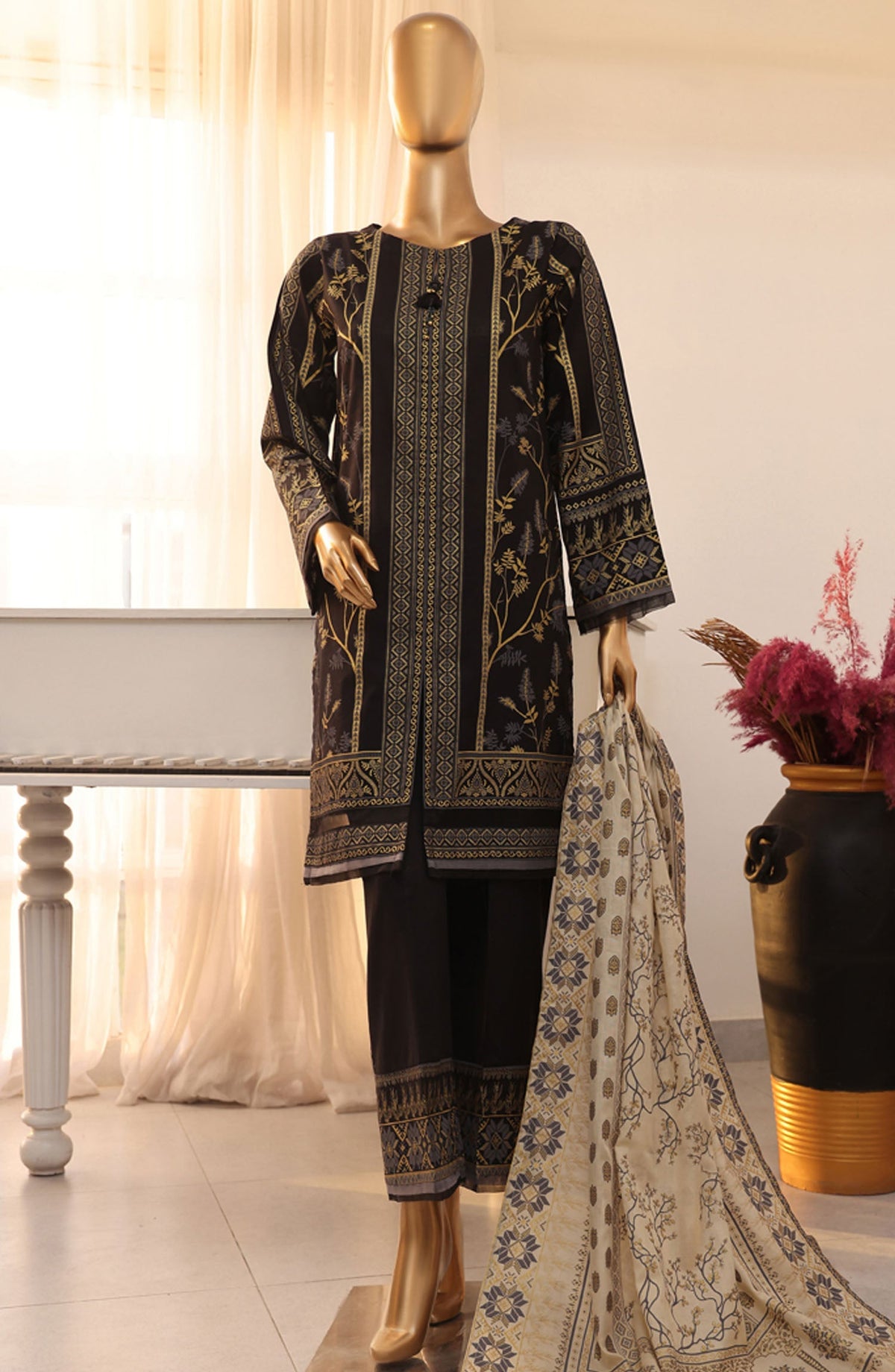 HZ Textile Printed Lawn Unstitched 3 Piece Suit - SSP-3P-024 Black - HZ26SLB - Eid Collection