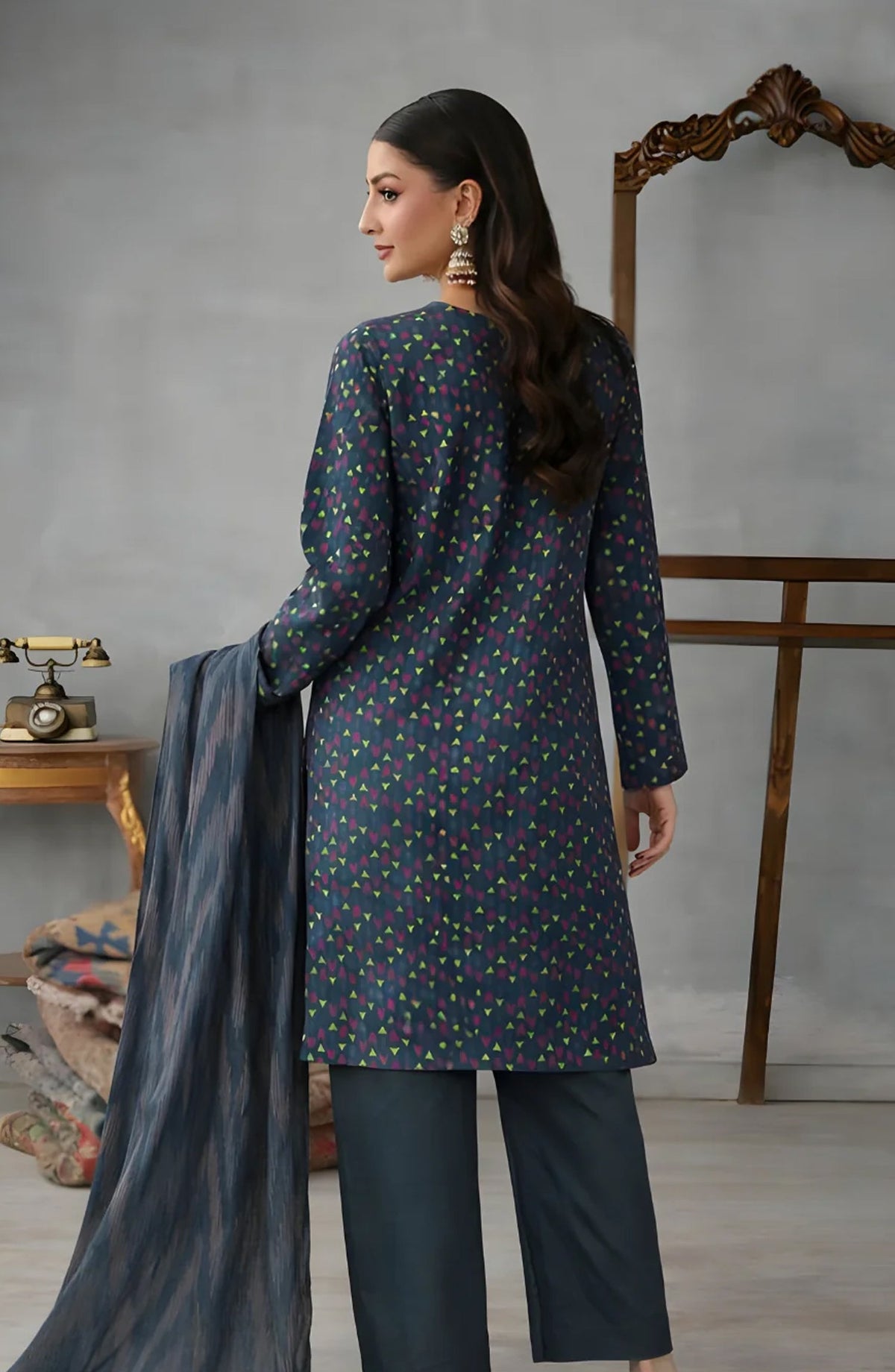Ayla Printed Lawn Jacquard Stitched 3 Piece Suit - Neel Kamal - AY26ED - Teal - Eid Collection