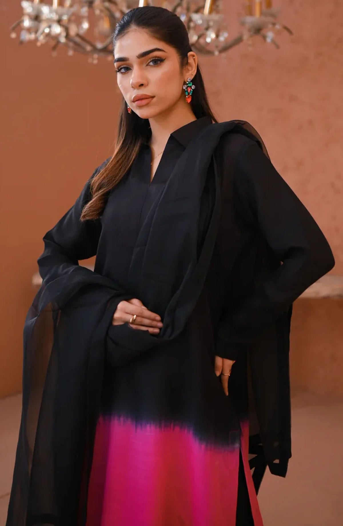 Zauk Casual Rawsilk Stitched 3 Piece Suit - Eve - ZK25EE - Black - Festive Collection