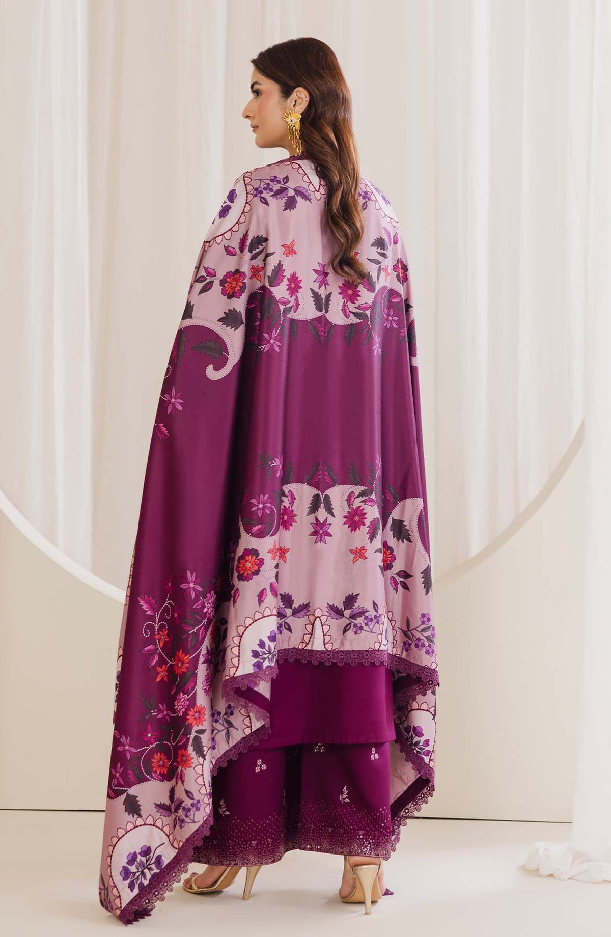 Peridot Embroidered Slub Linen Unstitched 3 Piece Suit - 595-B - PT26WT - Purple - Winter Collection