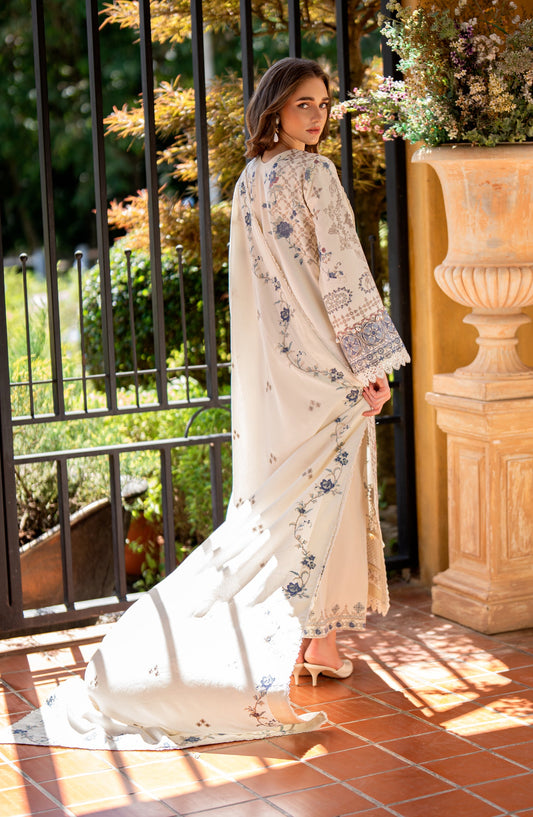 Florent Serenity Embroidered Karandi Unstitched 3 Piece Suit - 07 Aster - FL26SNT - White - Winter Collection
