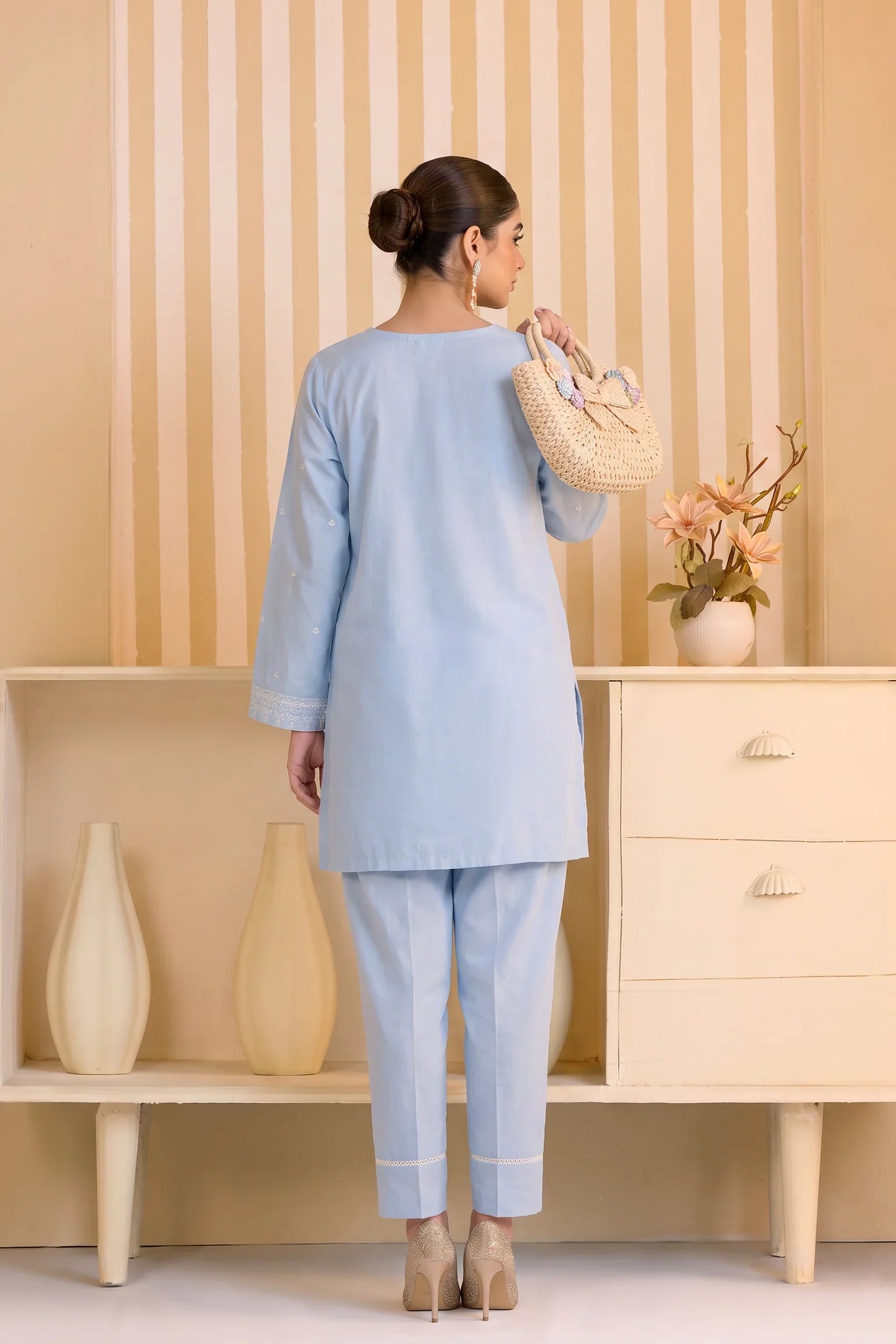 Mulaqaat By Amna Khadija Embroidered Cotton Stitched 2 Piece Co-Ord Set - AKMEC-16 - AM26MULQD3 - Sky Blue - Summer Collection