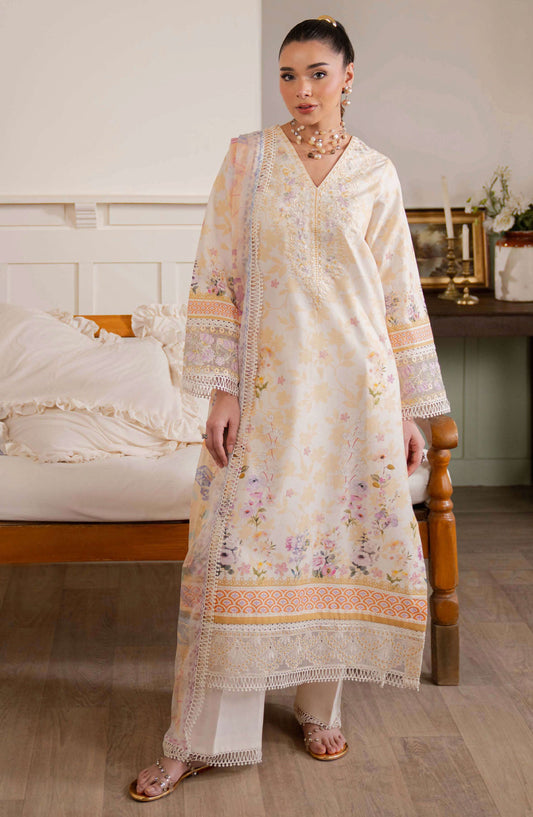 Neeshay Embroidered Lawn Unstitched 3 Piece Suit - Honey Pearl - NSH25SL2 - Yellow - Summer Collection