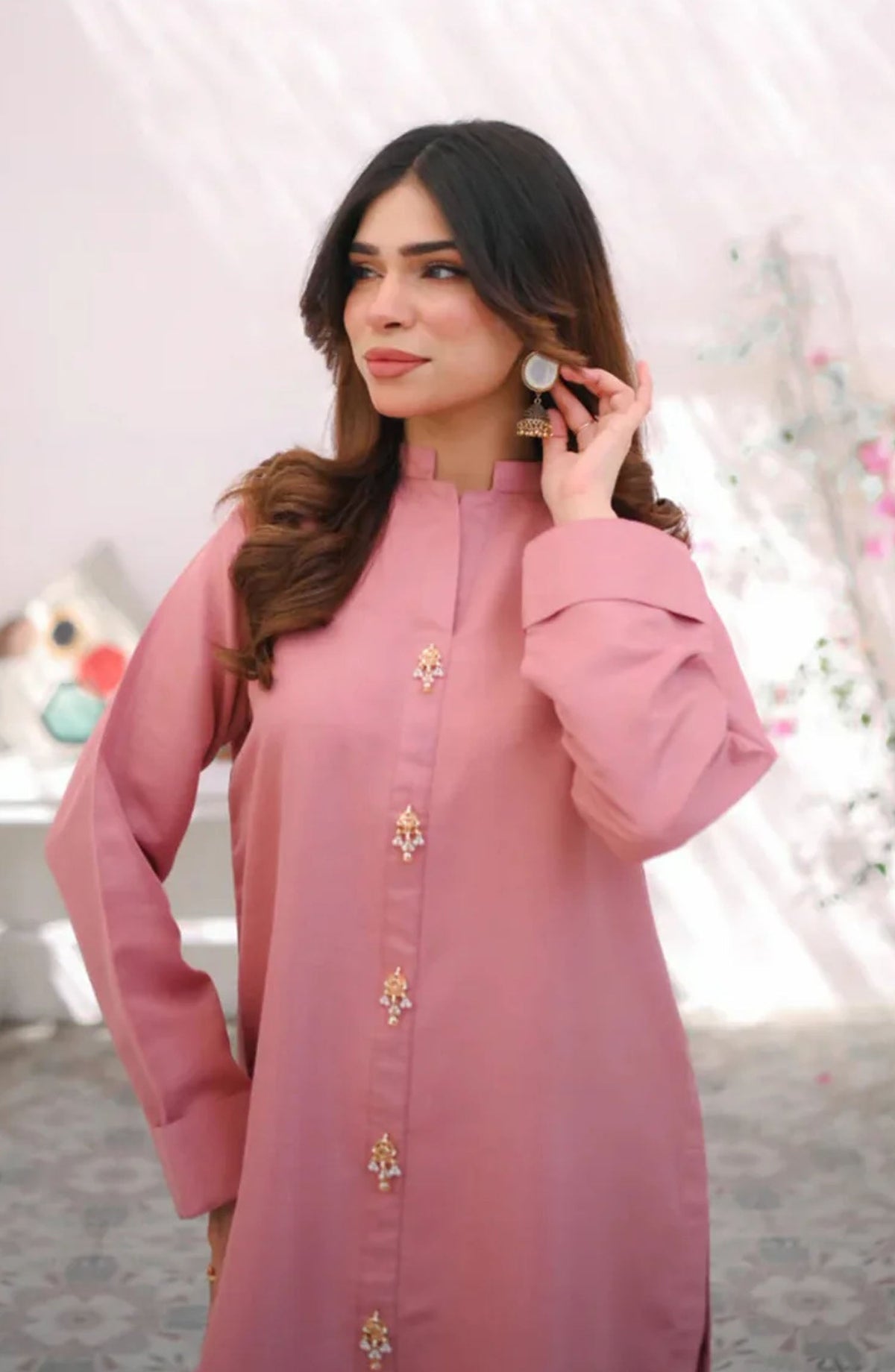 Zauk Casual Rawsilk Stitched 2 Piece Suit - Tulip - ZK25EE - Pink - Festive Collection