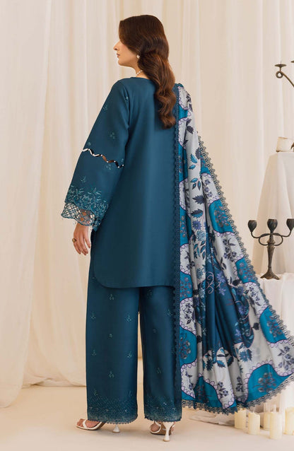 Peridot Embroidered Slub Linen Unstitched 3 Piece Suit - 595-A - PT26WT - Blue - Winter Collection