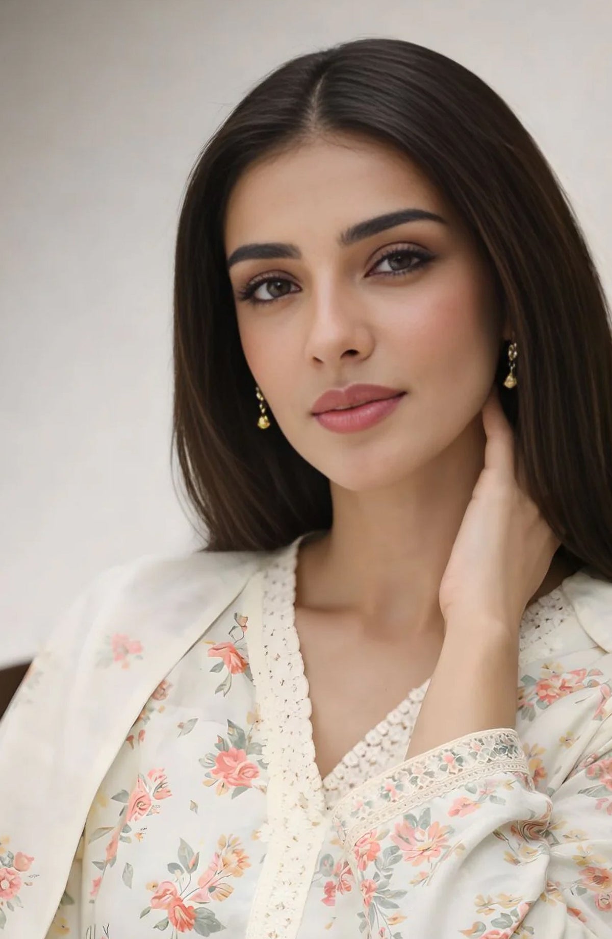 Ayla Printed Lawn Jacquard Stitched 3 Piece Suit - Gul-e-Narma - AY26ED - Cream - Eid Collection