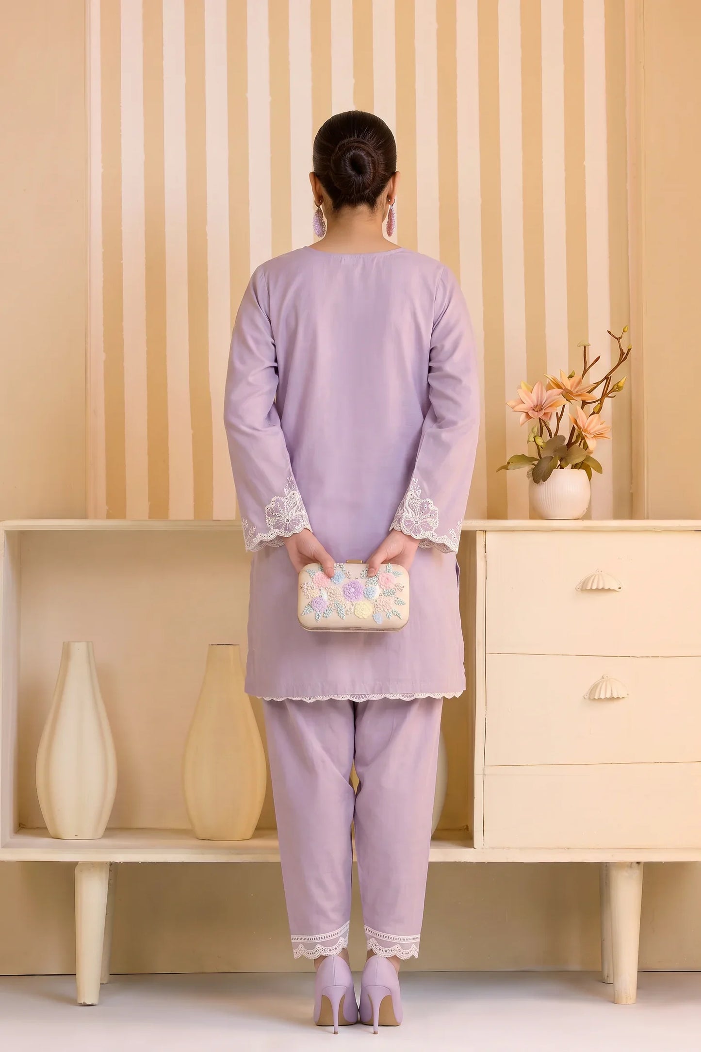 Mulaqaat By Amna Khadija Embroidered Cotton Stitched 2 Piece Co-Ord Set - AKMEC-17 - AM26MULQD3 - Light Purple - Summer Collection