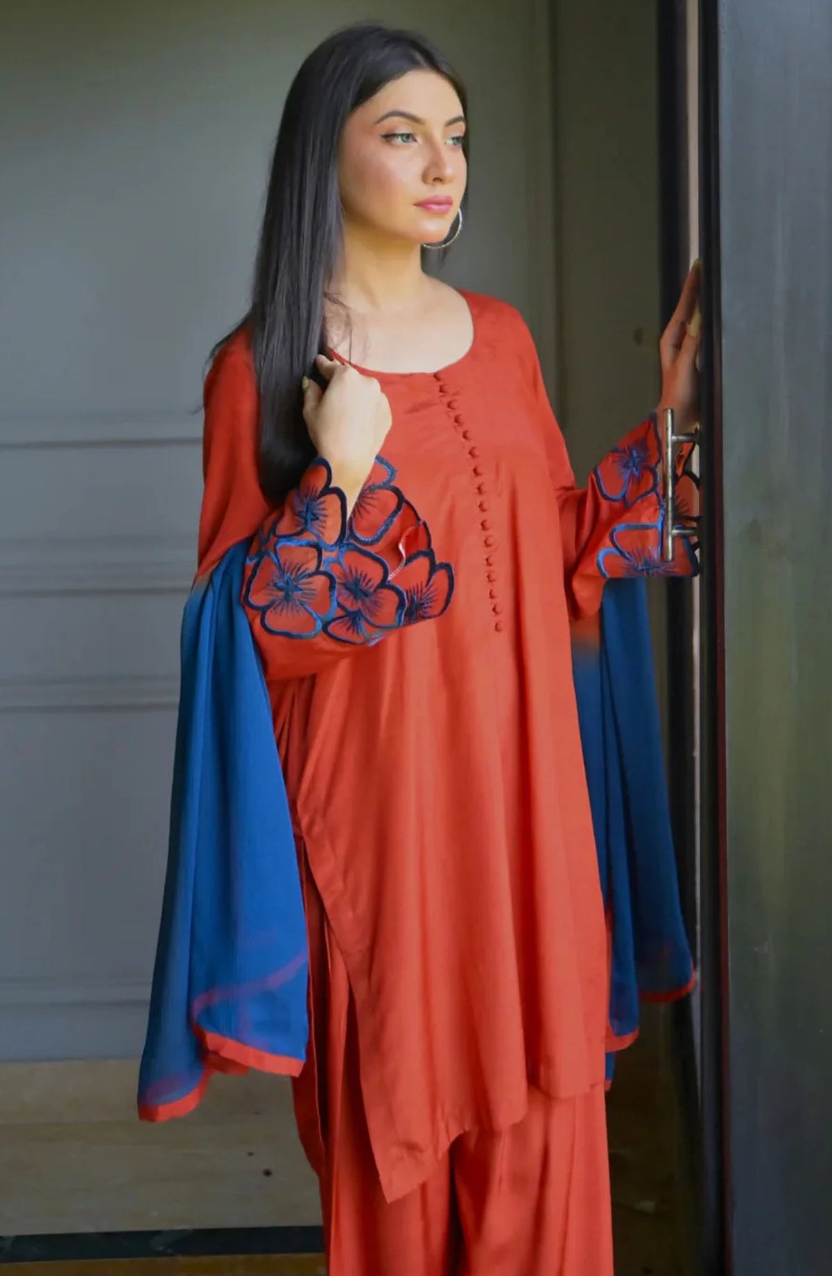 Zauk Rawsilk Stitched 3 Piece Suit - Blossom - ZK25FC - Orange - Festive Collection