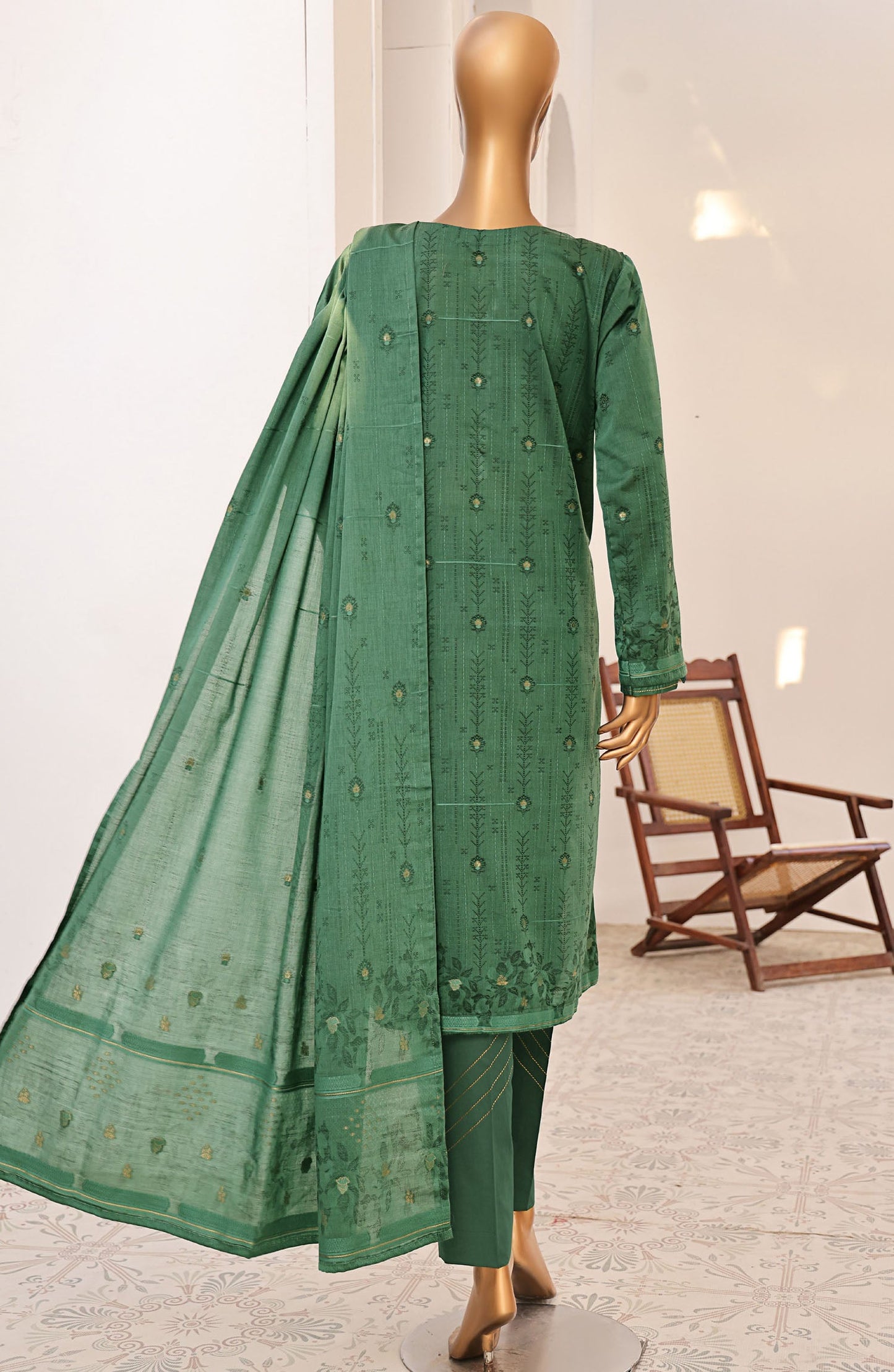 Valencia by HZ Textile Printed Jacquard Unstitched 3 Piece Suit - VJ-07 - HZ25VJ - Green - Summer Collection