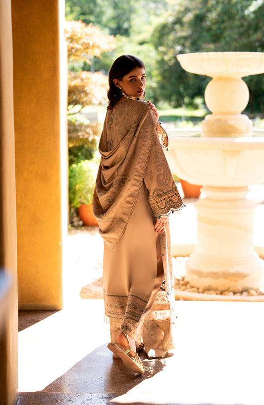 Florent Serenity Embroidered Dobby Unstitched 3 Piece Suit - 09 Aurea - FL26SNT - Beige - Winter Collection