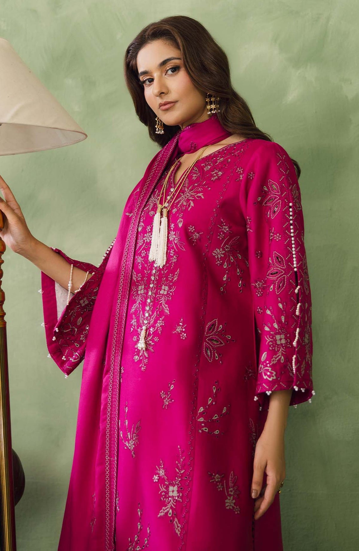 Peridot Embroidered Cotray Unstitched 3 Piece Suit - 594-B - PT26WT - Pink - Winter Collection