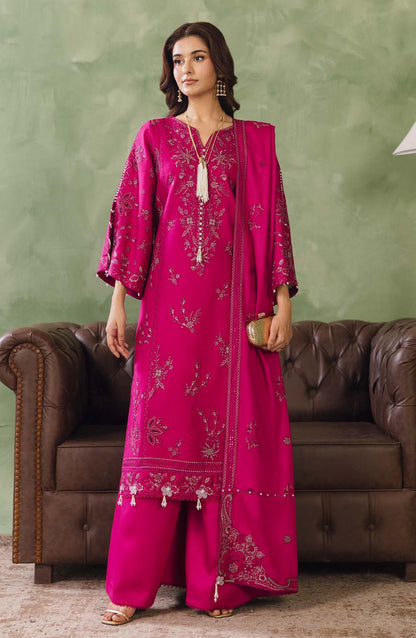 Peridot Embroidered Cotray Unstitched 3 Piece Suit - 594-B - PT26WT - Pink - Winter Collection