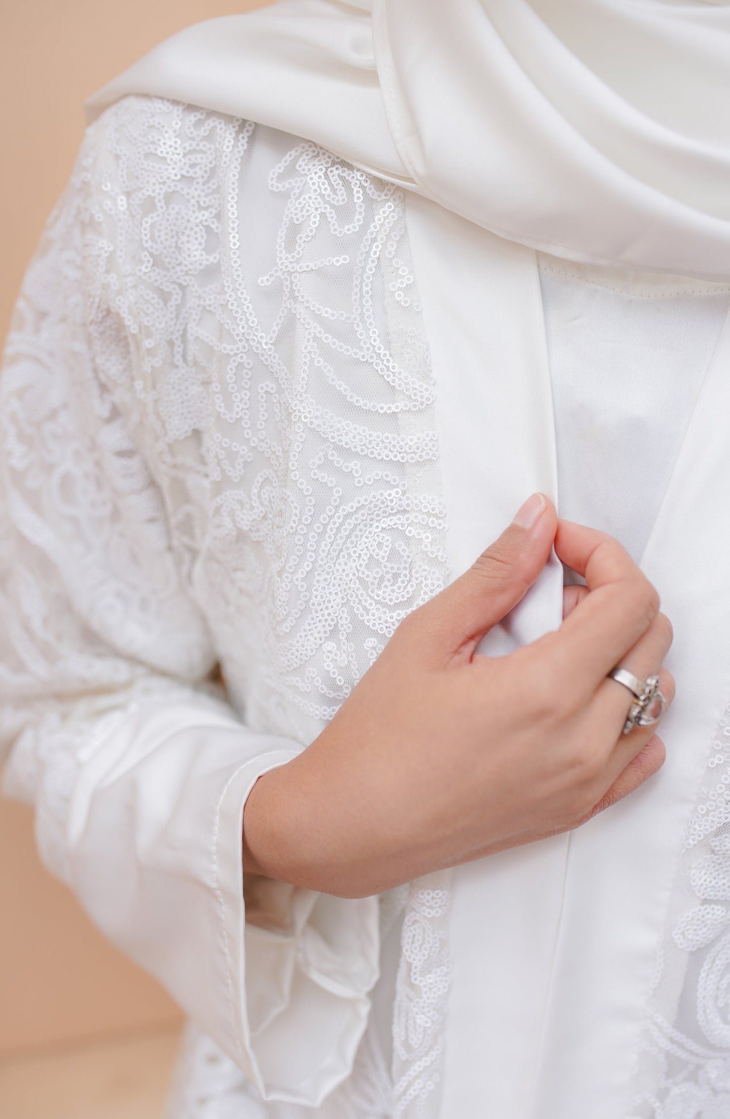 La Khilaba Luxury Wear Printed Premium Quality Sequin Net - White Sequin Open Abaya - LKH25LWR - Abaya Collection
