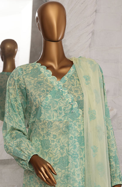 HZ Textile Printed Lawn Unstitched 3 Piece Suit - MBE-1021 - HZ25MEBE - Green - Summer Collection
