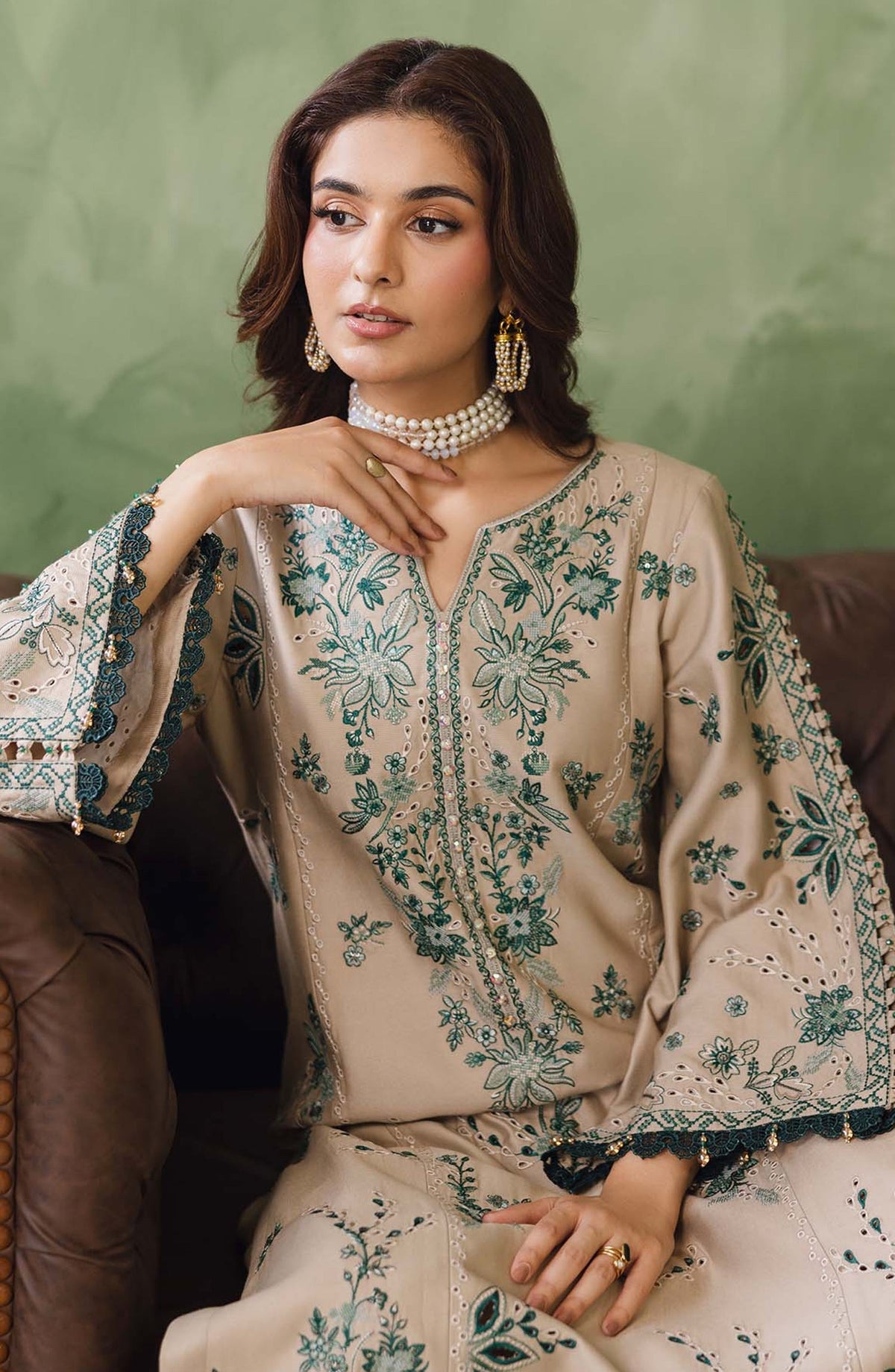 Peridot Embroidered Cotray Unstitched 3 Piece Suit - 594-A - PT26WT - Beige - Winter Collection