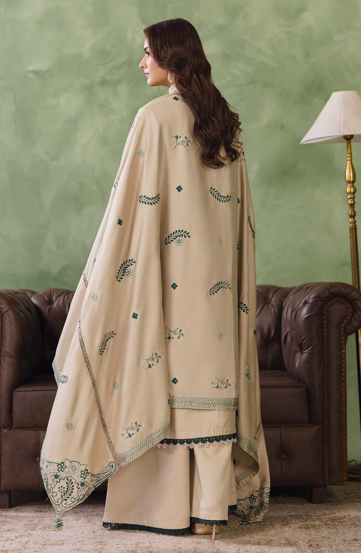 Peridot Embroidered Cotray Unstitched 3 Piece Suit - 594-A - PT26WT - Beige - Winter Collection