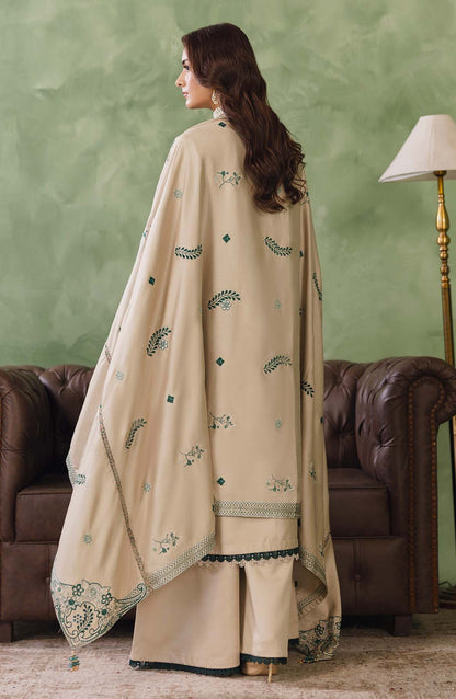 Peridot Embroidered Cotray Unstitched 3 Piece Suit - 594-A - PT26WT - Beige - Winter Collection