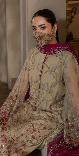 Kuch Khas By Flossie Chandani At Premium Chiffon 3pc Unstitched Suit - KKFCAK - D-08 - Light Pista