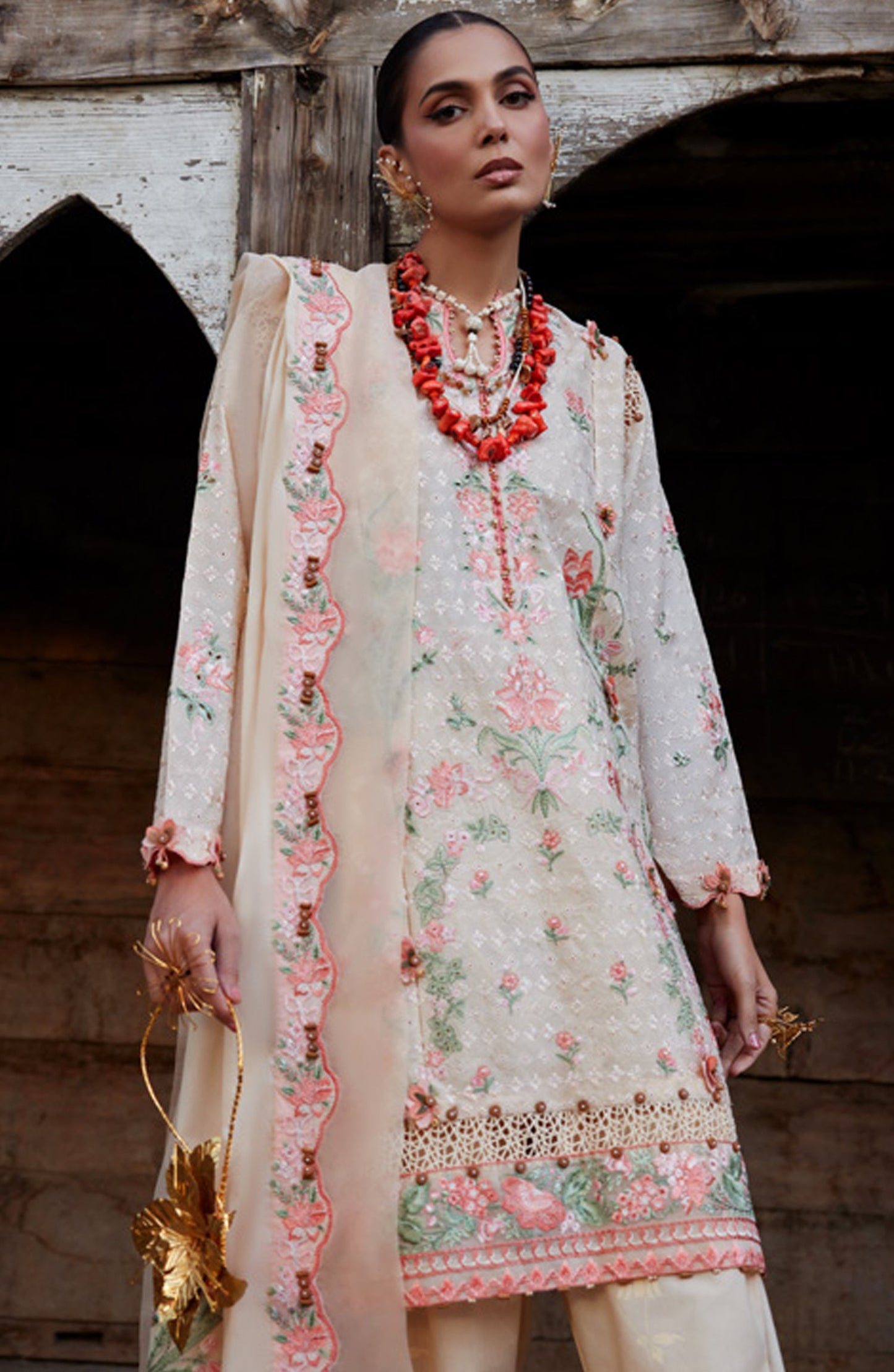 Kashmee by Elan Embroidered Lawn Unstitched 3 Piece Suit - 10A - EL26KSM - Peach - Summer Collection