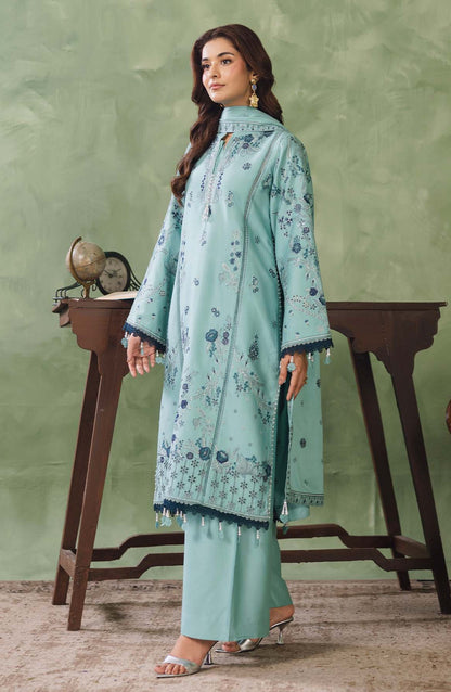 Peridot Embroidered Cotray Unstitched 3 Piece Suit - 593-B - PT26WT - Blue - Winter Collection