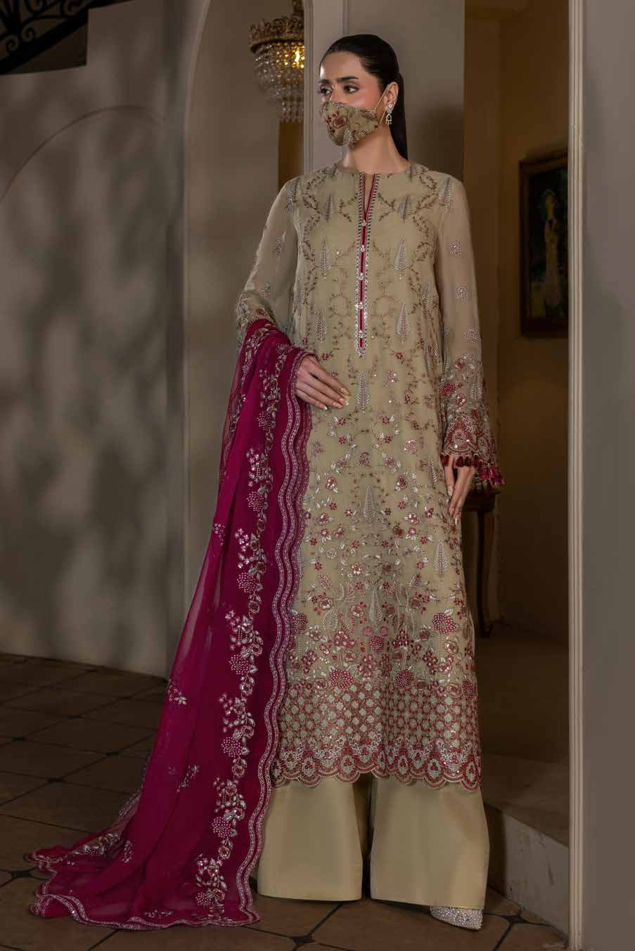 Kuch Khas By Flossie Chandani At Premium Chiffon 3pc Unstitched Suit - KKFCAK - D-08 - Light Pista