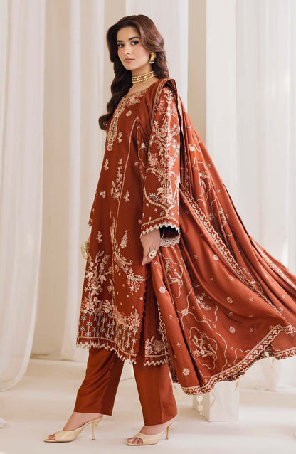 Peridot Embroidered Cotray Unstitched 3 Piece Suit - 593-A - PT26WT - Rust - Winter Collection