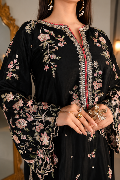 ETHNC Luxury Floral Embroidered Kaftan – Pure Viscose Raw Silk | Ready to Wear - TC-1764
