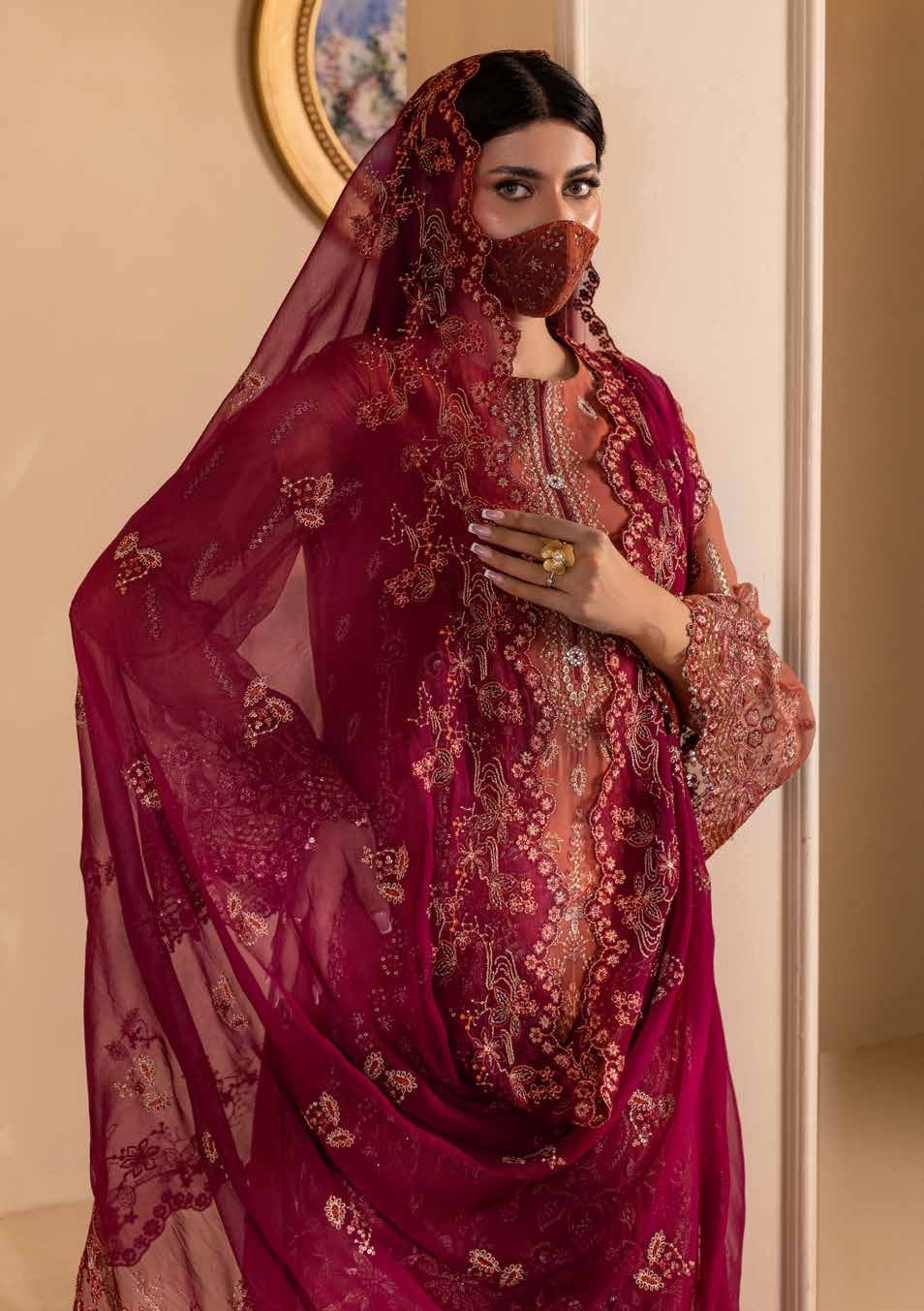 Kuch Khas By Flossie Chandani At Premium Chiffon 3pc Unstitched Suit - KKFCAK - D-10 - Orange