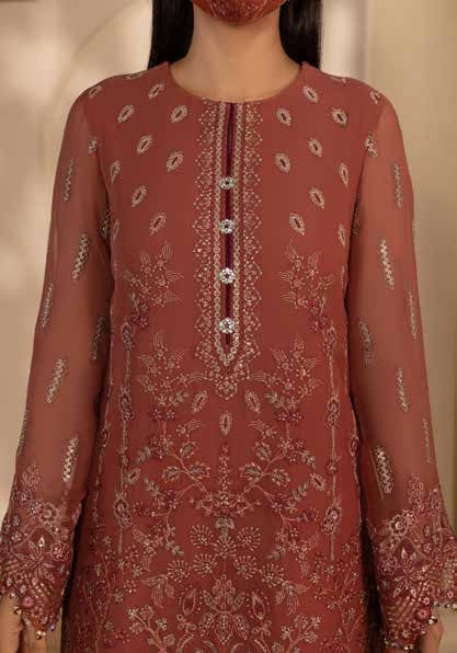 Kuch Khas By Flossie Chandani At Premium Chiffon 3pc Unstitched Suit - KKFCAK - D-10 - Orange