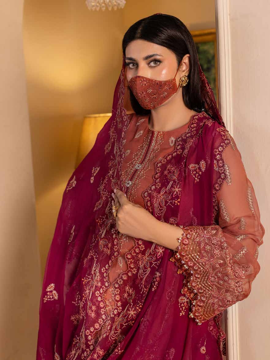 Kuch Khas By Flossie Chandani At Premium Chiffon 3pc Unstitched Suit - KKFCAK - D-10 - Orange