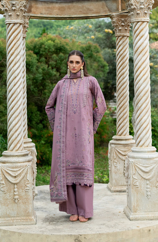 Florent Serenity Embroidered Karandi Unstitched 3 Piece Suit - D-14 - FL26SNT - Purple - Winter Collection