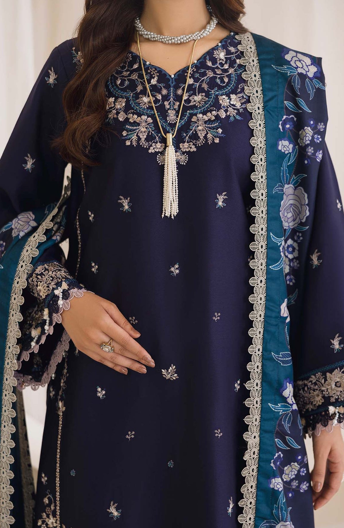 Peridot Embroidered Cotray Unstitched 3 Piece Suit - 592-A - PT26WT - Blue - Winter Collection