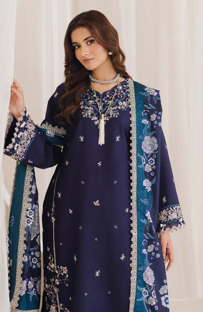 Peridot Embroidered Cotray Unstitched 3 Piece Suit - 592-A - PT26WT - Blue - Winter Collection