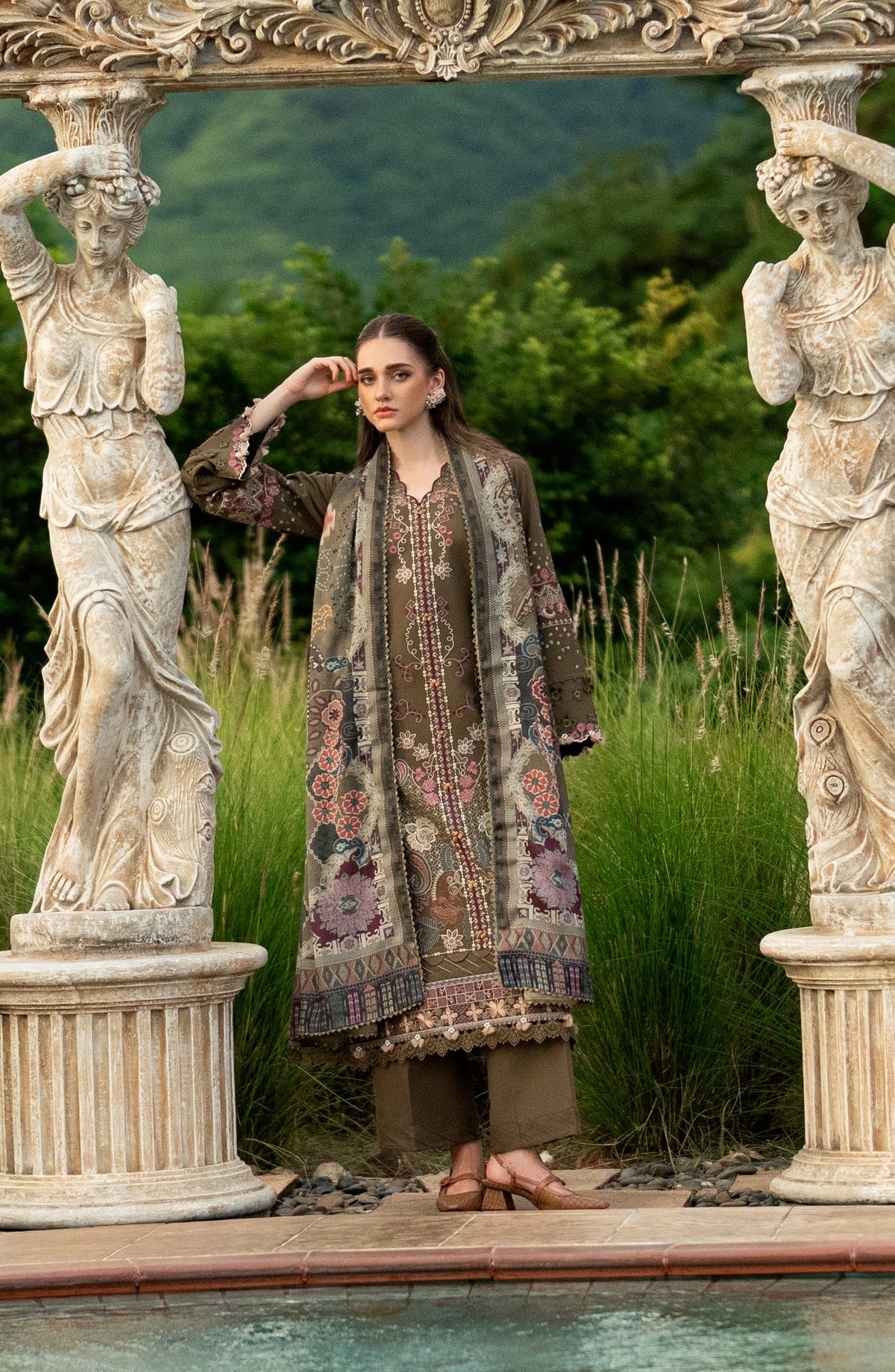 Florent Serenity Embroidered Karandi Unstitched 3 Piece Suit - 16 Ziva - FL26SNT - Brown - Winter Collection