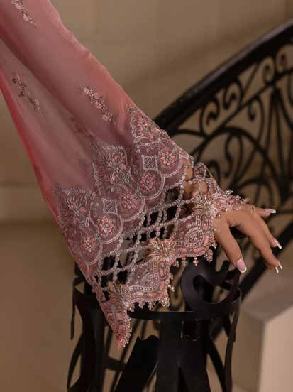 Kuch Khas By Flossie Chandani At Premium Chiffon 3pc Unstitched Suit - KKFCAK - D-02 - Light Pink