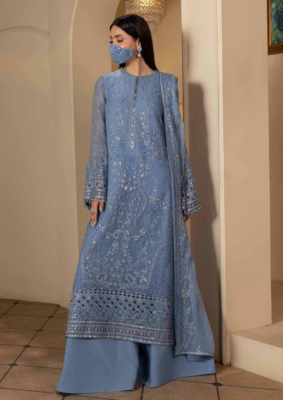 Kuch Khas By Flossie Chandani At Premium Chiffon 3pc Unstitched Suit - KKFCAK - D-03 - Light Purple