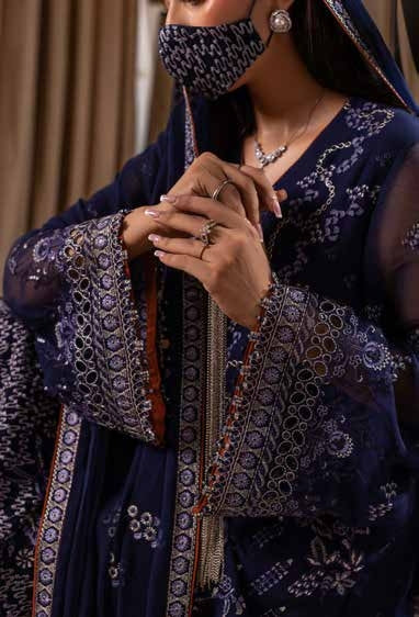 Kuch Khas By Flossie Chandani At Premium Chiffon 3pc Unstitched Suit - KKFCAK - D-04 - Navy Blue