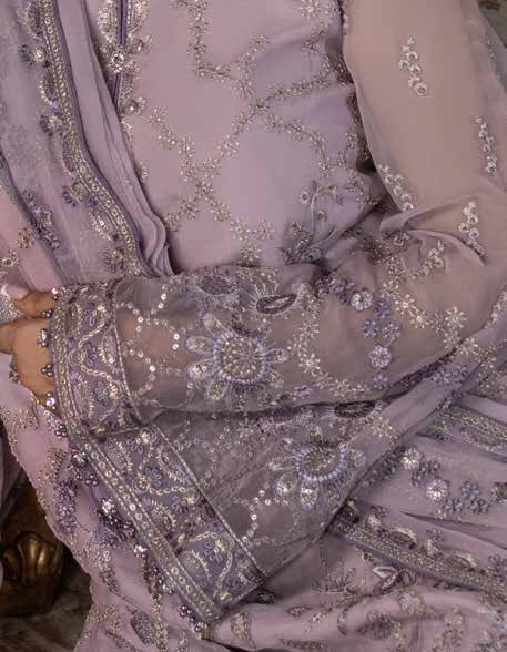 Kuch Khas By Flossie Chandani At Premium Chiffon 3pc Unstitched Suit - KKFCAK - D-05 - Light Purple