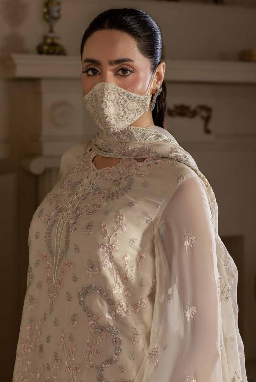 Kuch Khas By Flossie Chandani At Premium Chiffon 3pc Unstitched Suit - KKFCAK - D-06 - Fone