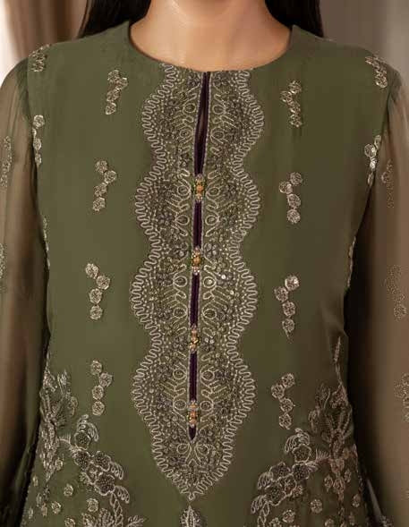 Kuch Khas By Flossie Chandani At Premium Chiffon 3pc Unstitched Suit - KKFCAK - D-01 - Pista