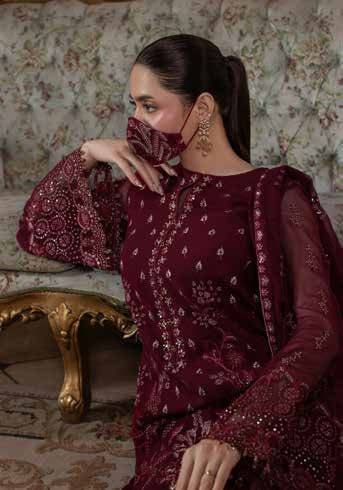 Kuch Khas By Flossie Chandani At Premium Chiffon 3pc Unstitched Suit - KKFCAK - D-07 - Maroon