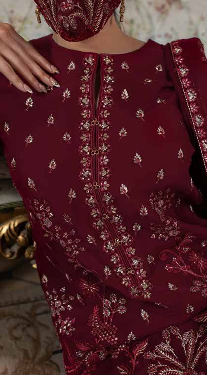 Kuch Khas By Flossie Chandani At Premium Chiffon 3pc Unstitched Suit - KKFCAK - D-07 - Maroon
