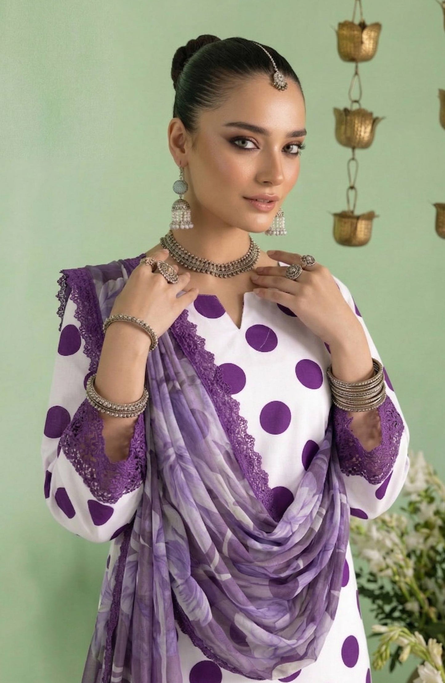 A Dots by Aalaya Printed Lawn Unstitched 3 Piece Suit - D-03 - ALY26DTS - Purple - Summer Collection