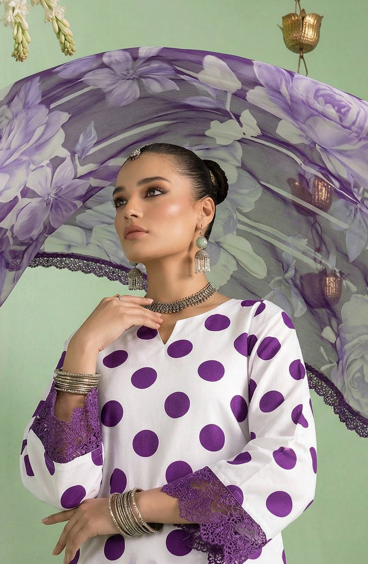A Dots by Aalaya Printed Lawn Unstitched 3 Piece Suit - D-03 - ALY26DTS - Purple - Summer Collection
