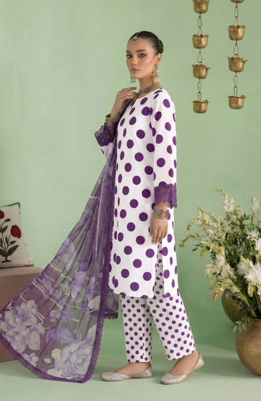 A Dots by Aalaya Printed Lawn Unstitched 3 Piece Suit - D-03 - ALY26DTS - Purple - Summer Collection